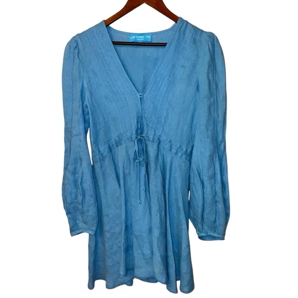 A Mere Co 100% Linen Blue Resort Dress